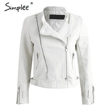 Simplee Zipper PU leather coat jacket women Short white moto jacket  zipper 2017 Classic basic winter jacket women outwear coat