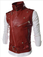 New Men's Fashion Leather Vest Jackets Man Sleeveless Motorcycle Tank Tops Spring Autumn zipper decoration Outerwear Coats