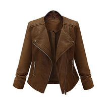 Fashion PU Leather Jacket Women 2017 Turn-down Collar Full Sleeve Zipper Jacket Outwear Ladies Basic Jackets Plus Size