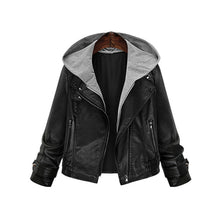 Women Fashion Hooded Faux Leather Jacket 2017 Autumn Winter Tops Long Sleeve Layered Basic PU Leather Jacket Streetwear