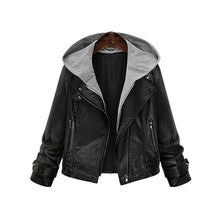 Women Fashion Hooded Faux Leather Jacket 2017 Autumn Winter Tops Long Sleeve Layered Basic PU Leather Jacket Streetwear